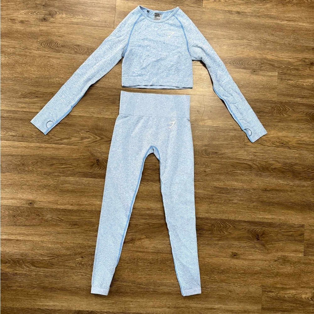 Blue Gymshark Vital Seamless Long Sleeve Leggings set